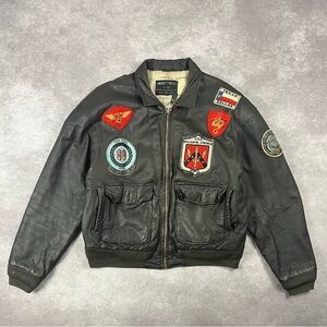 [139] Vintage Avirex Type G-1 Us
Navy Leather Bomber Jacket XL Size